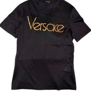 Versace Women's Vintage Metallic Logo Jersey T-shirt In Black Size 38 (US) Sz 2